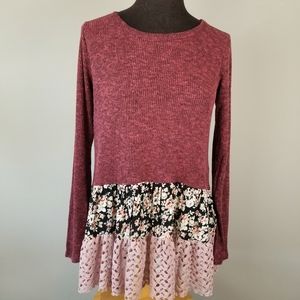 Oddy mauve tiered ribbed prairie sweater top